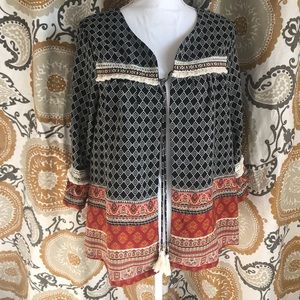 Bohemian tie top with fringe detail